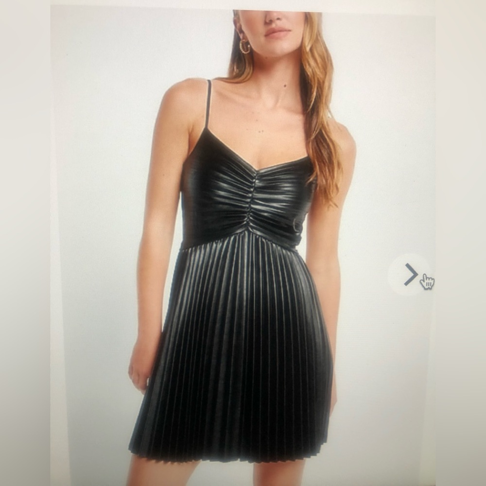 NWT faux leather V-neck pleated fit and flare mini …